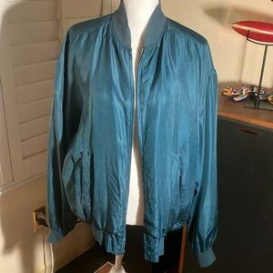 💙😎 Silk Uomo Dark Teal Lined Long Sleeved Lightweight Jacket Size Medium
